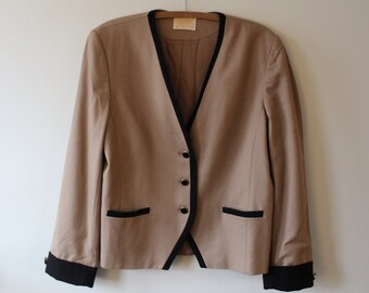 1980s Pendelton Collarless Contrast Trim Virgin Wool Made in USA Blazer Fits M-L