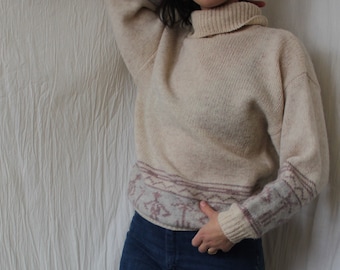 80s 90s Illustrations Shetland Wool Turtleneck Sweater Size M