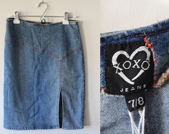 1990s Y2K XOXO Denim Pencil Skirt Size 7/8 Fits S-M