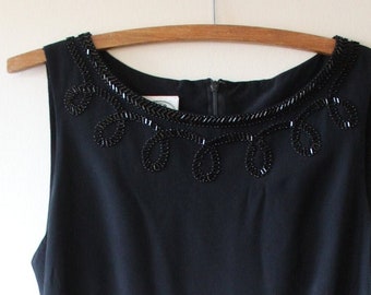 Laura Ashley Beaded Silk Shift Little Black Dress Fits size 2-4