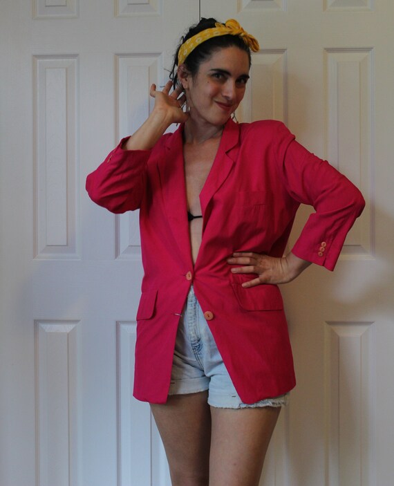 1980s 1990s Silk Blazer Hot Pink Fuchsia Donna Kar