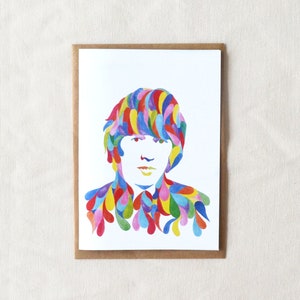 Cartão de felicitações em aquarela George Harrison Beatles // Impressão arco-íris Música dos anos 60 // Arte psicodélica feita à mão