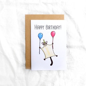 Leuke Suiker Zweefvliegtuig met Ballonnen Australische Dierlijke Dier Wenskaart / / Happy Birthday Aquarel Print