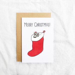 Adorables opossums dans le sac du père Noël Carte de joyeux Noël avec un animal australien Carte de voeux Impression aquarelle Animaux australiens mignons dans des chapeaux de Noël