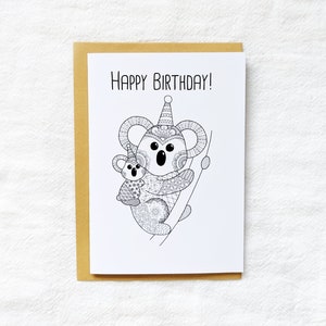 Zentangle Koala en Joey Australisch dier Happy Birthday / / Wenskaart Mandala Stijl Print Schattig Dier met Envelop