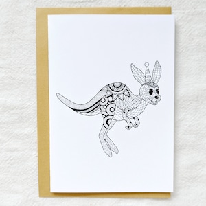 Zentangle Kangourou Rebond animal australien toute occasion Carte de vœux vierge // Mandala Style Imprimé Dessiné à la main Mignon Animal