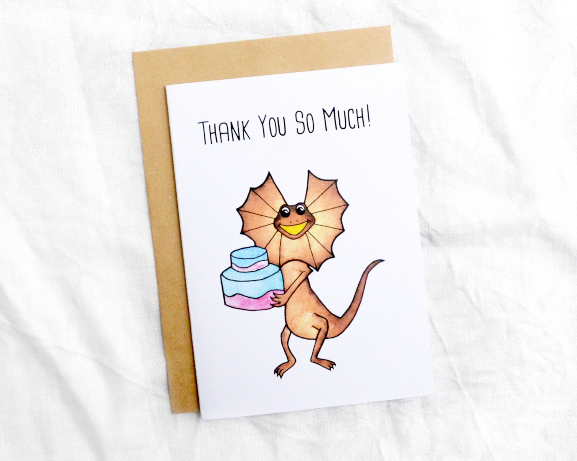 Lizard Thanks Cute Frilled Neck Lizard Thank You Card // Australian Animal Greeting ...