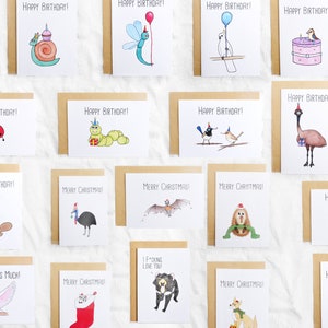 5 Pack Choose Your Own Birthday Cards // Cute Australian Animals and Bugs Greeting Cards // Handmade Watercolour Prints
