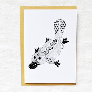 Zentangle Vogelbekdier Zwemmen Australisch Dier Elke Gelegenheid Blanco Wenskaart // Mandala Stijl Print Handgetekend Schattig Dier