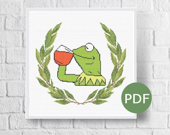 None Of My Business - Kermit Meme - Cross Stitch PDF