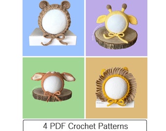 4 PDF Crochet Animal Patterns - Bear, Giraffe, Fawn, Lion