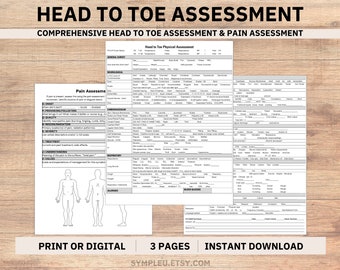 Head-To-Toe Assessment Template, Pain Assessment Guide & Checklist, Nursing School Students, Nurse Study Class, Nursing Fundamentals Guide