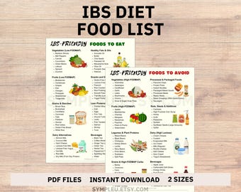 IBS Food List for Low FODMAP Diet, IBS Diet ibs-Friendly Food Guide, Low Fodmap Chart, Ibs Fodmap Diet Meal Plan, Grocery List, Foods to Eat