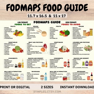 FODMAP-poster, Fodmap-voedsellijst, Fodmap-dieetgids, Low Fodmap, High Fodmap-lijst, PDS-dieet, Fodmap-kaart, Voedingskaart, Ontsteking Diabetes