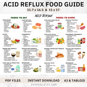 Acid Reflux Food Chart, Acid Reflux Food List for Gerd Diet, Gerd Meal Plan, Gerd Food Grocery List, Heartburn, Low Acid Foods Poster Guide