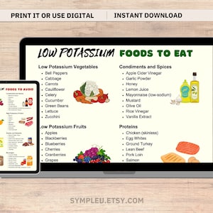 Low Potassium Diet Food List, Kidney Disease, Renal Diet, Potassium Meal Plan Guide, Potassium Foods Chart, High Potassium, Grocery List