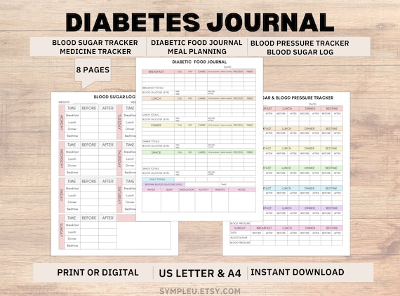 Diabetes Journal, Blood Sugar Tracker, Diabetic Food Journal, Blood Pressure, Diabetes Planner, Blood Sugar Log Book, Type 2 diabetes, PDF