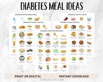 Ideas de comidas para diabéticos, Tabla de alimentos para diabéticos, Hoja de dieta para diabéticos, Plan de comidas para diabéticos, Lista de compras, Lista de alimentos para diabéticos, Planificador de comidas, Imprimible