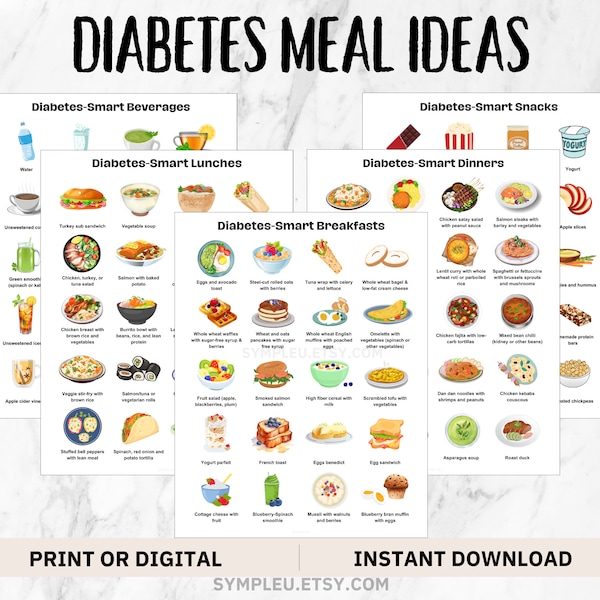 Diabetiker-Mahlzeit-Ideen, Diabetiker-Speisekarte, Diabetiker-Diätblatt, Diabetiker-Speiseplan, Lebensmittelliste, Diabetiker-Lebensmittelliste, Mahlzeitenplaner, Printable