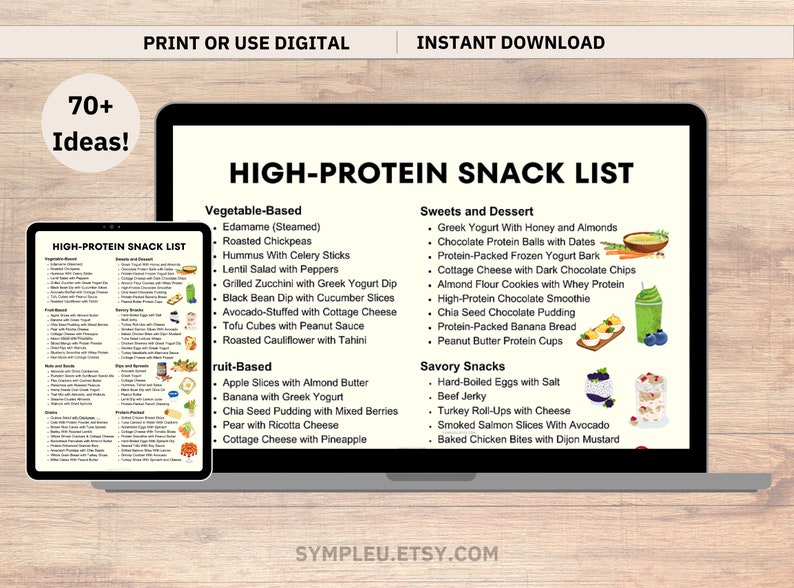Photo of High Protein Snack List, Snack Ideas for High Protein Meal Plan Guide, High Protein Food List, High Protein Recipes, Protein Food Chart, PDF