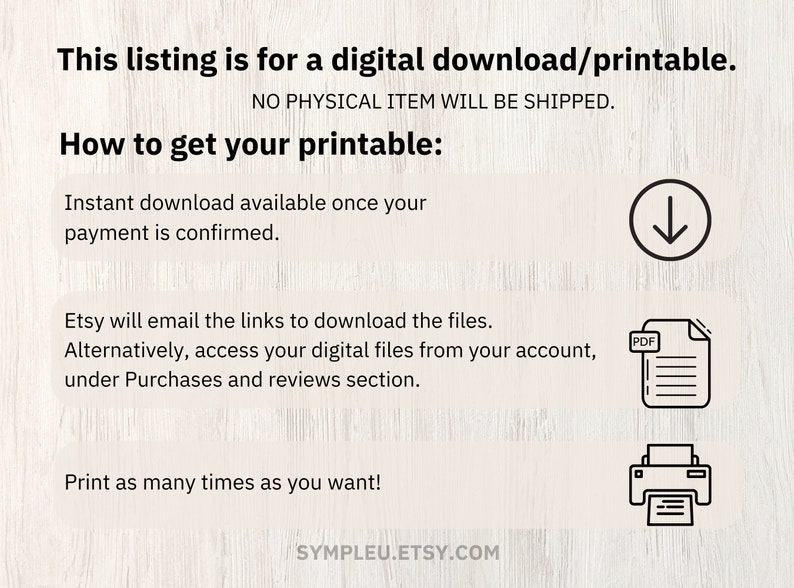 Instructions on digital downloads.