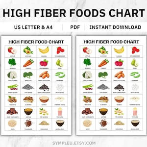 High Fiber Food Chart, High Fiber Foods List, High Fiber Foods Poster, Fiber Foods Guide, High Fiber Meal Plan, Low Carb Fiber Dietary PDF