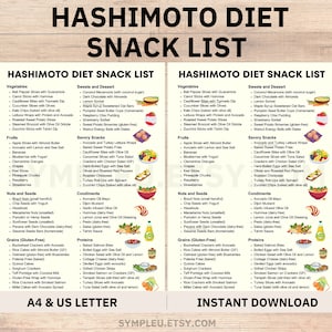 Hashimoto&#39;s Diet Snack List for Thyroid Diet Meal Plan, Thyroiditis Health Food List, Hashimoto Disease, Hyperthyroid Grocery List Chart
