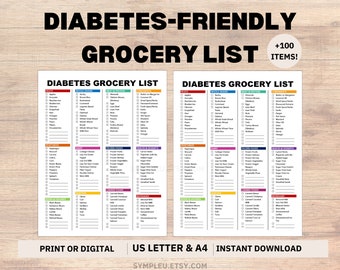 Lista zakupów dla diabetyków, Lista produktów spożywczych dla diabetyków, Lista produktów spożywczych dla diabetyków, Cukrzyca typu 2, Lista zakupów do planu posiłków dla diabetyków, Cukrzyca ciążowa, PDF