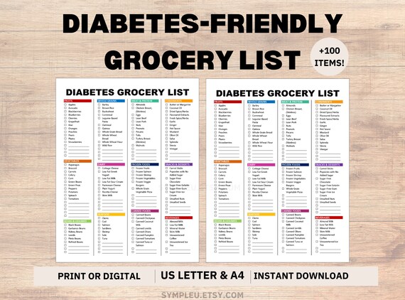 Diabetes Grocery List, Diabetic Food List, Diabetes Food List, Type 2 Diabetes, Diabetic Meal Plan Grocery List, Gestational Diabetes, PDF