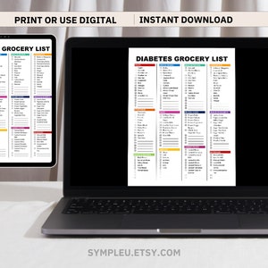 Diabetic food list on a tablet and laptop screens photo