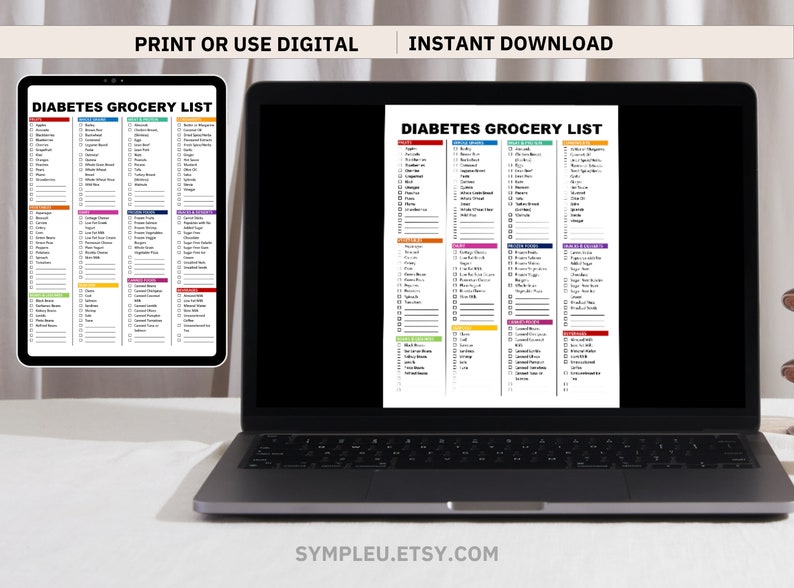 Diabetic food list on a tablet and laptop screens photo