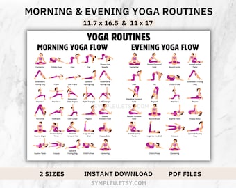 Morning and Evening Yoga Routine, Yoga Poster, Yoga Poses Art Print, Morning Yoga Flow, Evening Yoga Flow, Yoga Illustration Templates PDF