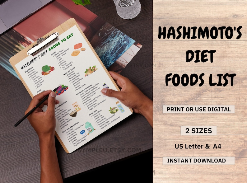 Photo of Hashimoto Diet Food List for Thyroid Diet Meal Plan, Thyroiditis Health Food Chart, Hashimotos Disease, Hyperthyroid Grocery List, PDF