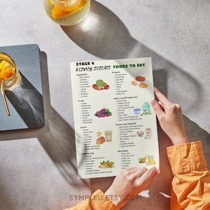 Stage 4 Kidney Disease Food List, Kidney Friendly Food List, Renal Diet, Kidney Disease Diet Foods Chart for Meal Plan, Kidney Diet Foods