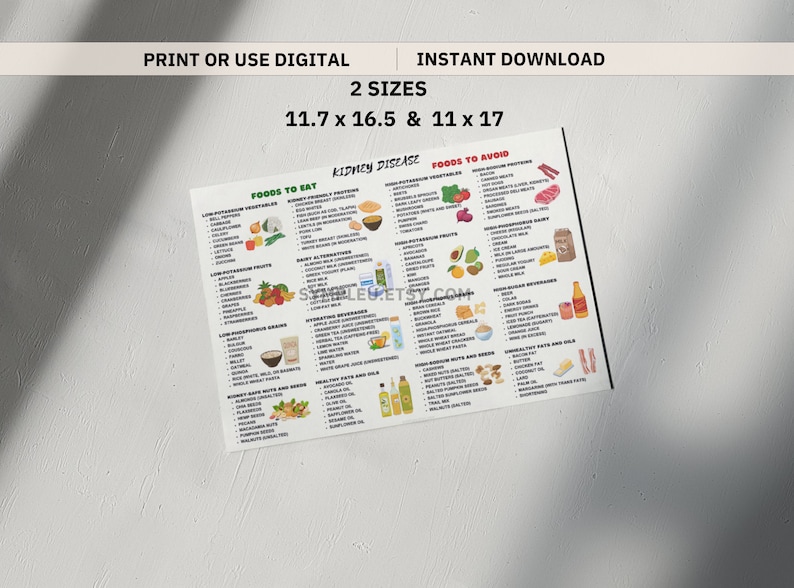 Kidney Friendly Food List, Kidney Disease Food List, Kidney Diet List for Low Potassium Meal Plan, Kidney Disease Diet, Kidney Foods Poster