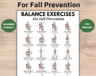 Fall Prevention Balance Exercises For Seniors, Chair Exercises for Seniors, Elderly Chair Yoga & Standing Stretching Mobility Workout Chart