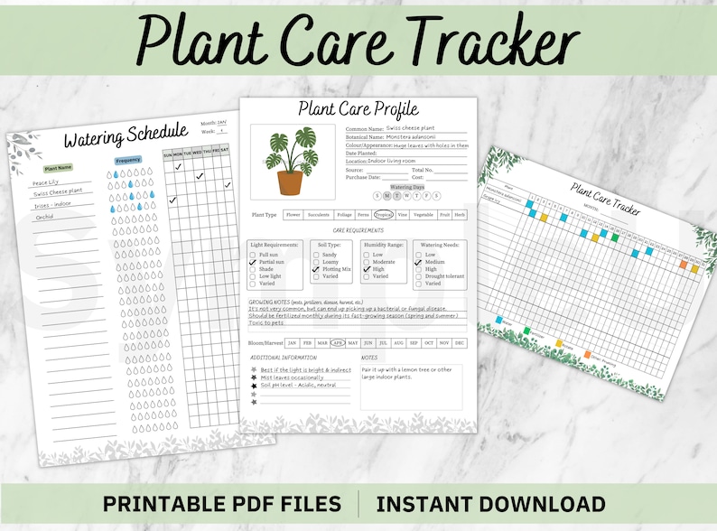 Plant Care Tracker Journal that is Printable Plant Planner and includes Watering Schedule, Garden Tracker, Plant Records.