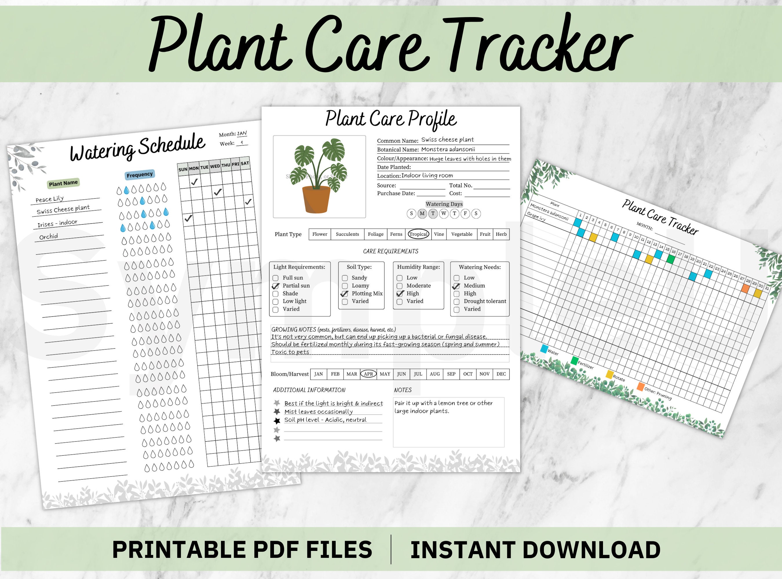 Plant Care Tracker Journal, Printable Plant Planner, Watering Schedule ...