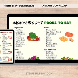 Photo of Hashimoto Diet Food List for Thyroid Diet Meal Plan, Thyroiditis Health Food Chart, Hashimotos Disease, Hyperthyroid Grocery List, PDF