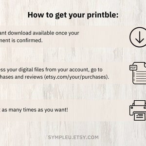 Instructions on how to order digital files, printable and purchases.