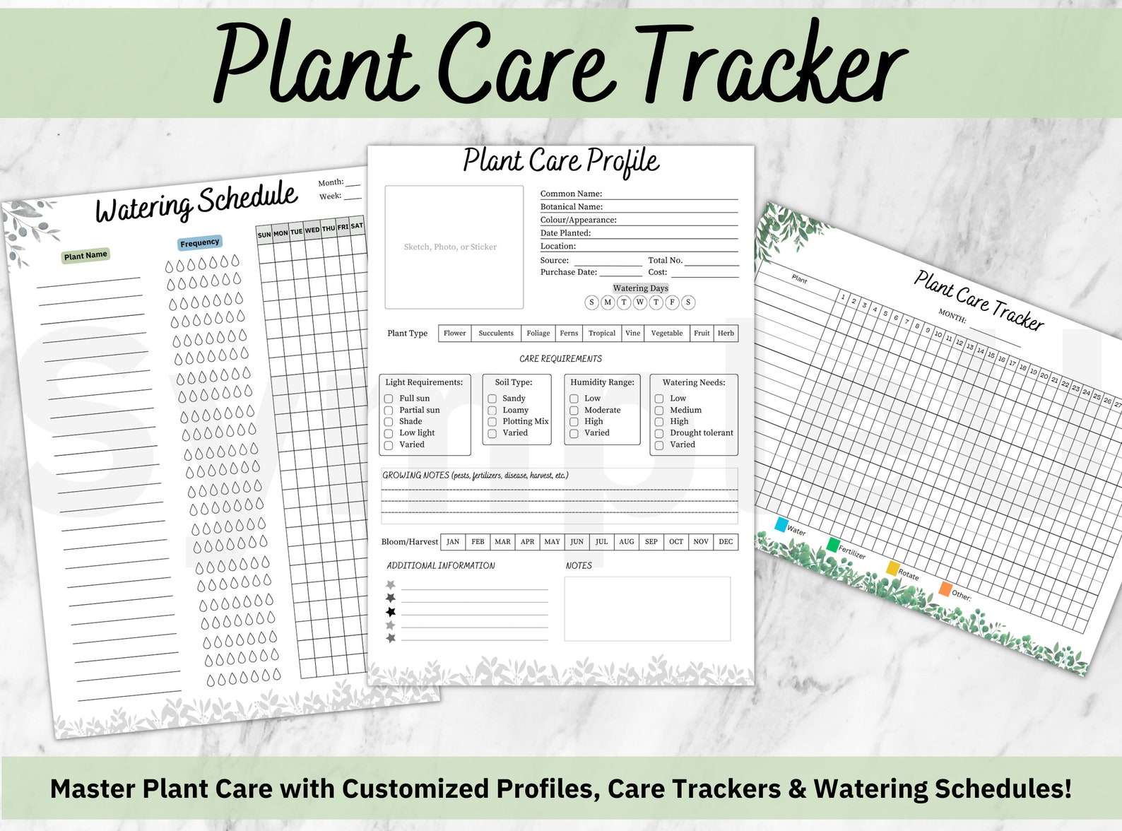 Plant Care Tracker Journal, Printable Plant Planner, Watering Schedule ...