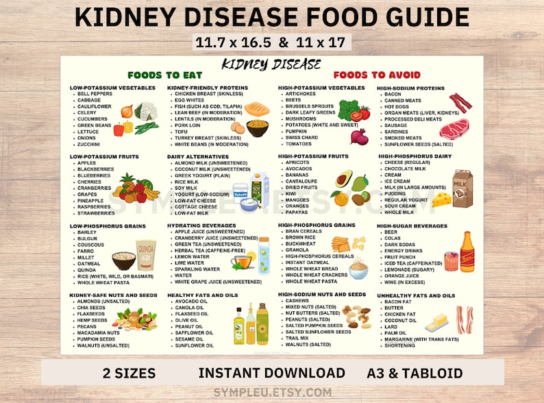 Kidney Friendly Food List, Kidney Disease Food List, Kidney Diet List for Low Potassium Meal Plan, Kidney Disease Diet, Kidney Foods Poster