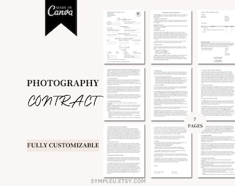 Photography Contract, Photographer Forms, Client Contract Agreement, Editable Canva Template, Client Agreement, Invoice Template