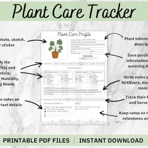 Plant Care Tracker that is Printable and includes Watering Schedule, Garden Tracker, Plant Records.