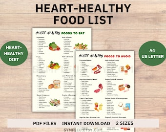 Heart Healthy Food List, Heart Healthy Diet Food Chart Guide for Heart Disease Friendly, Cardiac, High Cholesterol Meal Plan, Grocery List