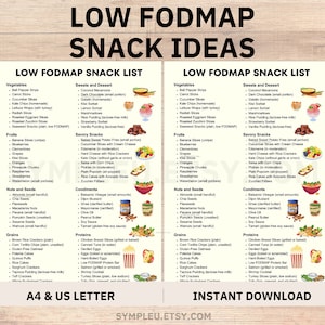 Low FODMAP-snacklijst en snackideeën voor Fodmap-voedsellijst, Fodmap-dieettabel, low-fodmap-maaltijdschema, high-fodmap, PDS-dieet - afdrukbaar