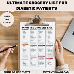 Photo of diabetic diet food list on clipboard paper