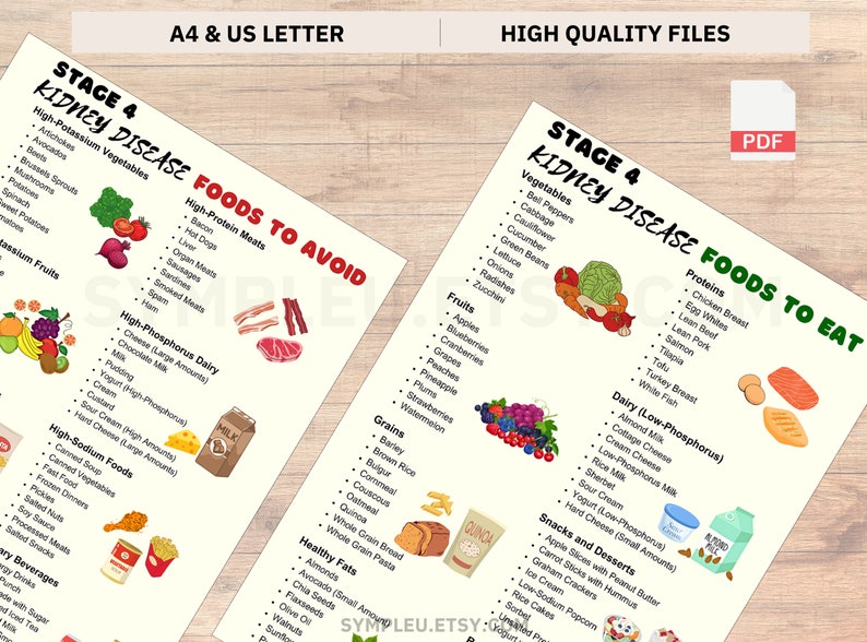 Stage 4 Kidney Disease Food List, Kidney Friendly Food List, Renal Diet, Kidney Disease Diet Foods Chart for Meal Plan, Kidney Diet Foods