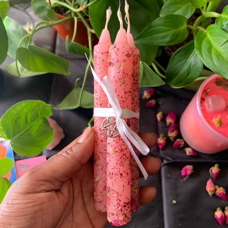 Love Spell Herbal Rolled Taper Candles Pink Love spell Etsy