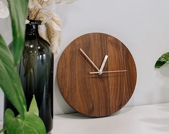 Wooden wall clock Walnut wood clock. Minimalist clock silent. Modern wall hanging.